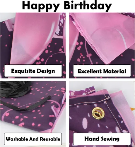 Miniatura 3 de pancarta grande rosa con texto en inglés “Happy Birthday