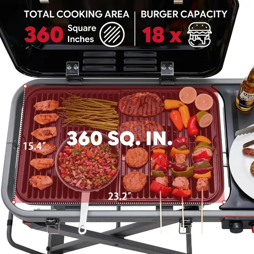 Miniatura 6 de Feasto Parrilla plegable de gas propano con tapa esmaltada de porcelana para cocinar al aire libre, ruedas grandes todo terreno para un fácil