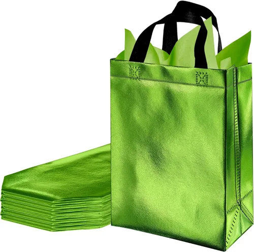 Miniatura 7 de BLEWINDZ 9 Piezas Bolsas de Regalo Medianas con Papel de Seda – Bolsas de Regalo Verdes Reutilizables Brillantes - Ideales como Bolsa de Golosinas