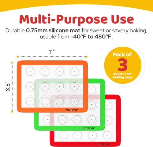 Miniatura 2 de HOTPOP Esteras de Silicona para Hornear 0.75mm - Láminas de Silicona Antiadherentes para Bandejas de Hornear y para Enrollar con Contornos