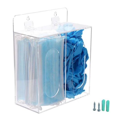 Dispensador de mascarillas acrílicas y guantes con tapa, dispensador doble de montaje en pared para máscara facial, redecilla, cubierta de zapatos,