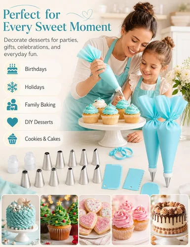 Miniatura 2 de Juego de bolsas y puntas de tubería, suministros de decoración de pasteles reutilizables con 2 bolsas reutilizables, 12 puntas de glaseado, 2