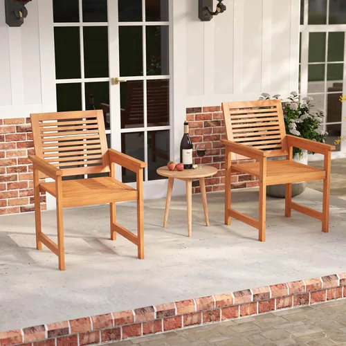 Miniatura 2 de Tangkula Juego de 2 sillas de comedor de madera para patio, sillas de comedor de madera para exteriores con respaldo alto y asiento de listones