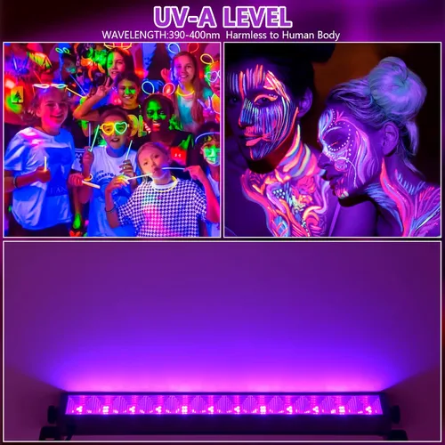 Miniatura 5 de Barra de luz LED negra de 48 W con control remoto e interruptor, barras de luz negra con enchufe y cable de 6.5 pies, luz negra para fiesta