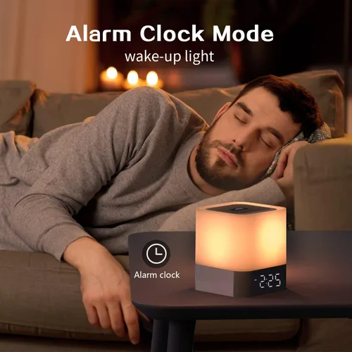 Miniatura 4 de Luz Nocturna - Lámpara de mesita de 5 en 1 con altavoz Bluetooth, reloj despertador de calendario digital de 12/24H, control táctil, soporte