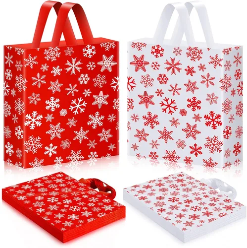 Miniatura 7 de Zhanmai 200 bolsas de plástico de Navidad reutilizables con asas de 10 x 13 pulgadas para suministros de fiesta de Navidad (estilo clásico)