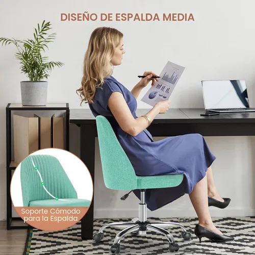 Miniatura 4 de DUMOS Silla de Oficina, Cómoda Silla de Escritorio Rodante de Tocador Giratoria para Tareas con Ruedas, Asiento Ancho sin Brazos Ajustable en Altura
