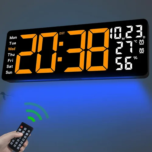 Miniatura 12 de JoFomp Reloj de pared digital grande de 17.3 pulgadas, reloj digital LED con control remoto, reloj despertador
