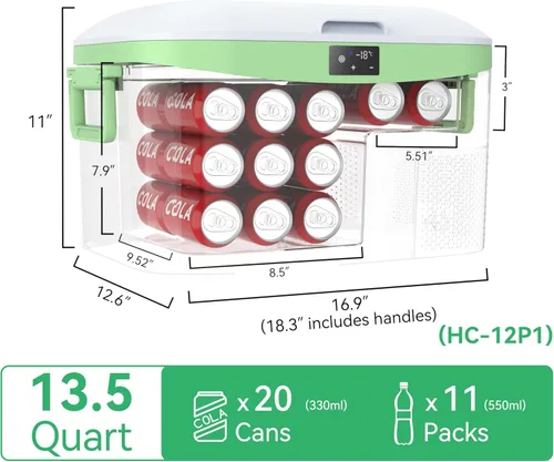 Miniatura 3 de Megiu Refrigerador portátil de 12 voltios para auto, congelador de 13.5 cuartos (12.8 litros), enfriador con compresor 12V/24V CC 110～240 voltios CA