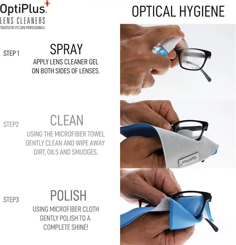 Miniatura 3 de OptiPlus Kit de limpieza de lentes de gel de 2 onzas Limpiador de lentes de gel antirreflectante y paño de microfibra de doble propósito