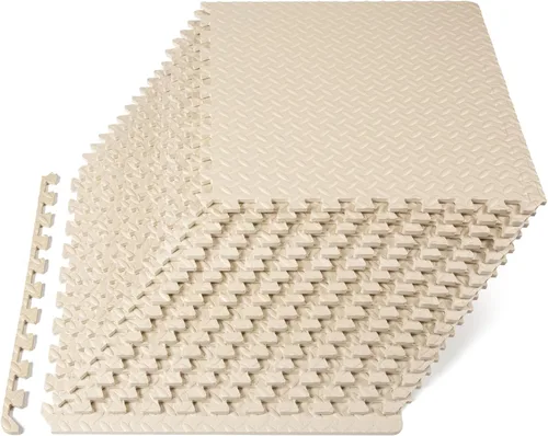 Miniatura 11 de ProsourceFit - Tapete de ejercicio tipo rompecabezas de ½ pulgada, losetas de espuma EVA entrelazadas para gimnasio en casa, para niños, crema, 24 x