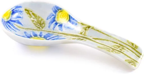 Cuchara de cocina floral de vidrio fundido hecho en Estados Unidos (margarita azul)