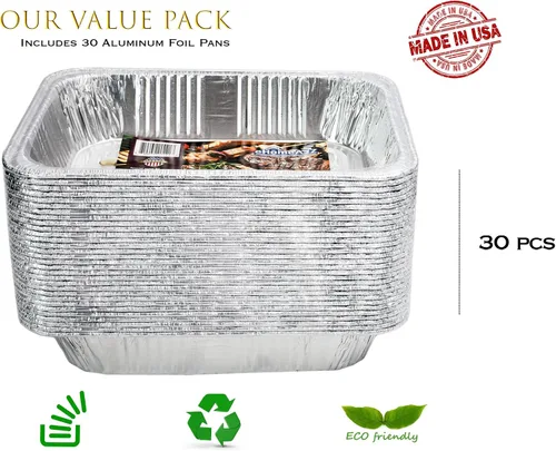 Miniatura 3 de Sartenes de aluminio desechables de tamaño medio (paquete de 30) 9 x 13 para preparar, asar, alimentos, almacenamiento, calefacción, cocina