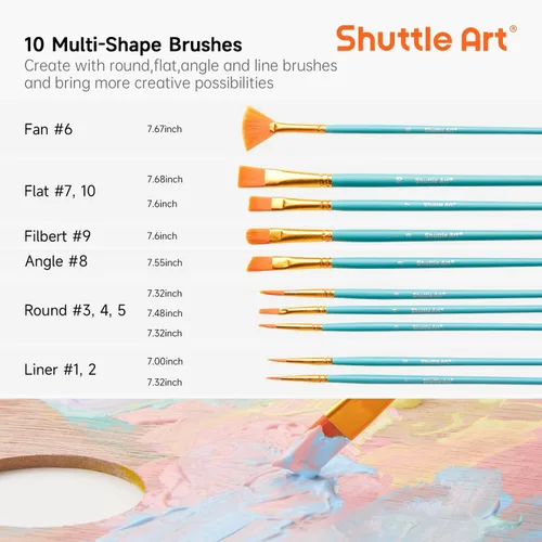 Miniatura 8 de Juego de 40 pinturas acrílicas en pasta Shuttle Art, 30 colores, botellas de 60 ml/2 onzas, alta viscosidad, resistente al agua con 10 pinceles