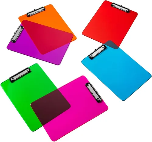 Miniatura 9 de Portapapeles de plástico con clip de perfil bajo, juego de 6 portapapeles de plástico multicolor a granel de 12.5 x 9 pulgadas, tableros de clip