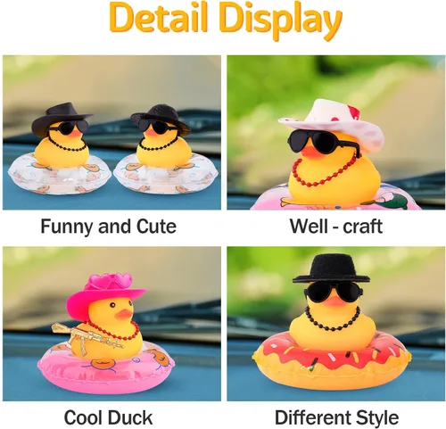 Miniatura 3 de Wonuu Adornos de Pato de Goma para Automóvil, Adornos de Tablero de Automóvil, Accesorios de Adornos de Tablero con Sombrero de Vaquero del Oeste