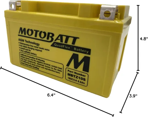 Miniatura 6 de MotoBatt MBTZ10S (12 V 8.6 Amp) 165CCA activada de fábrica QuadFlex AGM batería sustituye a YTX7A-BS, YTZ10S, ETZ10S, PC310