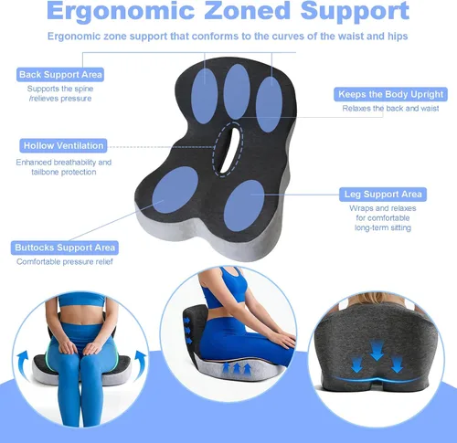 Miniatura 6 de Cojín de asiento de espuma viscoelástica para sentarse durante mucho tiempo, almohadillas para silla, diseño ergonómico en forma de L para sillas