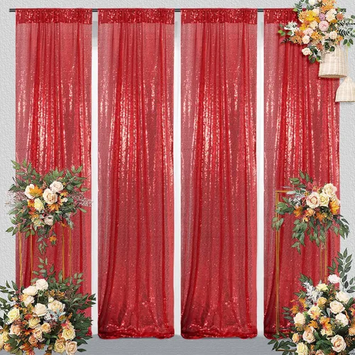 Miniatura 15 de Juya Delight 2 cortinas de lentejuelas doradas de 2 x 8 pies, telón de fondo de fotos con purpurina para fiestas, cumpleaños, bodas, decoración