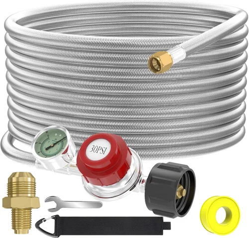 Miniatura 9 de Regulador de propano ajustable de alta presión de 4 pies 0-30 PSI, regulador de 30 psi, manguera de propano trenzada de acero inoxidable QCC1/Tipo 1