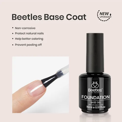 Miniatura 4 de Juego de base de gel y capa superior de esmalte de uñas de gel Beetles, 2 piezas de 15 ml, base transparente y capa superior sin toallitas, secado