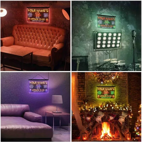 Miniatura 6 de Tazas de cerveza personalizadas, letrero de luz LED de neón tricolor, una decoración artística única grabada en 3D Nombre personalizado Fecha