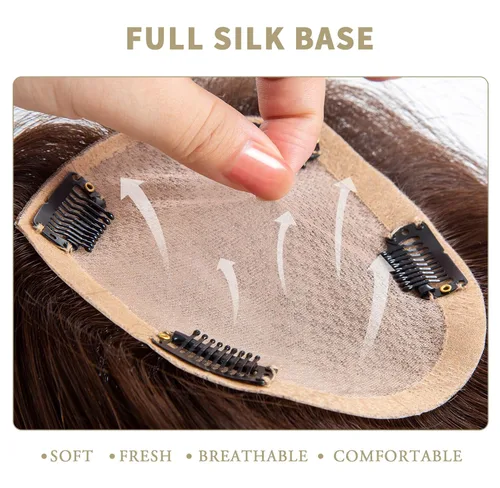 Miniatura 8 de MorningWigs Cubrecabello humano real para mujer, piezas de cabello de 4.7 x 5.1 in, base de seda completa con 3-4 clips para adelgazar el cabello