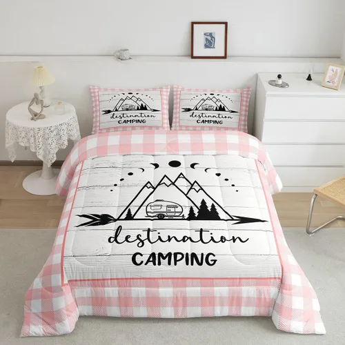 Miniatura 15 de Juego de Edredón para Acampar Feliz para Niños Tamaño Individual, Juego de Ropa de Cama Rústica de Aventura de Granja y Cabaña, Decoración
