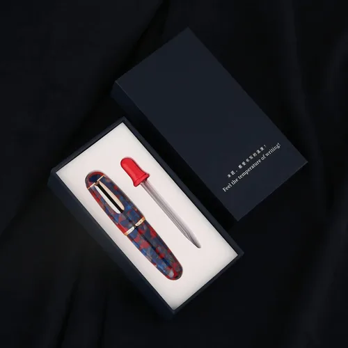 Miniatura 2 de Majohn Q1 Pluma estilográfica, plumín extrafino, azul y rojo, acrílico, gotero de Hombre Gordito, recarga de bolsillo de gran capacidad Azul Rojo
