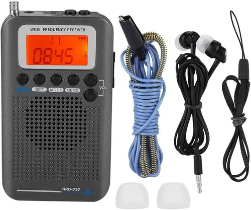 Miniatura 7 de Radio portátil, receptor de radio de banda de avión con 4 modos de búsqueda, antena retráctil y pantalla LCD digital, grabadora de radio de banda