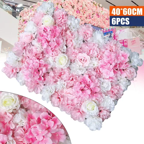 Miniatura 5 de OUKANING Paquete de 6 paneles de pared de flores de seda con rosas de seda, telón de fondo de pared de flores artificiales para interiores