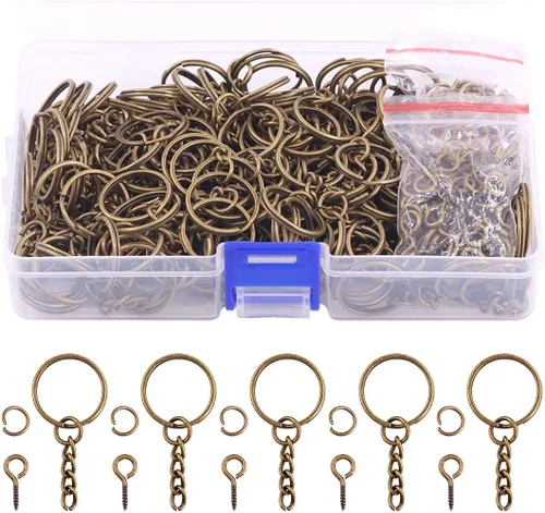 Miniatura 11 de Swpeet Juego de 450 llaveros de 3/5 de pulgada y 0.591 in color negro pistola, incluye 150 llaveros con cadena y 150 anillos de salto con 150 pines