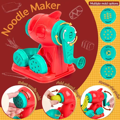 Miniatura 3 de Juego de Masa Colorida 3 en 1 para Niños de 3 a 8 años, Kit de Accesorios para Masa, Set de Helado, Fideos, Hamburguesa, Creaciones de Cocina