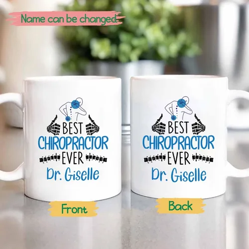 Miniatura 2 de Taza de té blanca personalizada con nombre quiropráctico de 11 onzas, 15 onzas, taza de café quiropráctico personalizada, taza de café quiropráctica