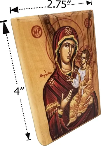 Miniatura 4 de Logos Trading Post Icono a todo color de madera de olivo de tierra santa de Israel, Virgen María de Jerusalén, placa de icono de madera hecha a mano