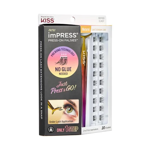 Miniatura 2 de KISS imPRESS Falsies, pestañas autoadhesivas a presión, 12mm-14mm de volumen natural, pestañas a presión, negro, sin necesidad de pegamento, banda