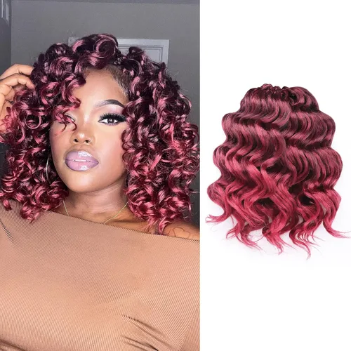 Miniatura 48 de Cabello de ganchillo con ondas oceánicas, 12 pulgadas, 8 paquetes de 3 tonos, cabello rizado de longitud media, rizado y ondulado profundo
