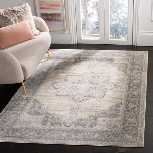 SAFAVIEH Brentwood Collection BNT865B - Alfombra decorativa para sala de estar, dormitorio, no desprende pelusa, 2 pies x 4 pies, color crema y gris