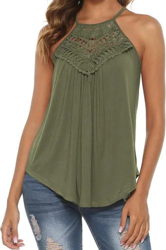Miniatura 2 de Bluetime Halter Tank Tops for Women Summer Spaghetti Strap Lace Sleeveless Tops Shirts