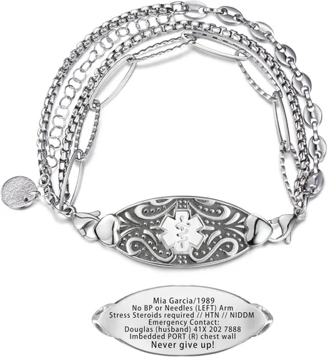 Miniatura 13 de Pulseras de alerta médica elegantes personalizadas para mujer con grabado gratis, pulsera de identificación de emergencia personalizada