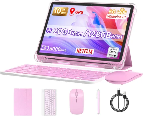DIGITHINK Tablet PC de 128 GB 10 pulgadas Android 15.0, tabletas Android, DDR4 4 GB RAM+16 GB Extender 20GB ROM 2MP+8MP Cámara dual, 2.4G+5G WiFi,