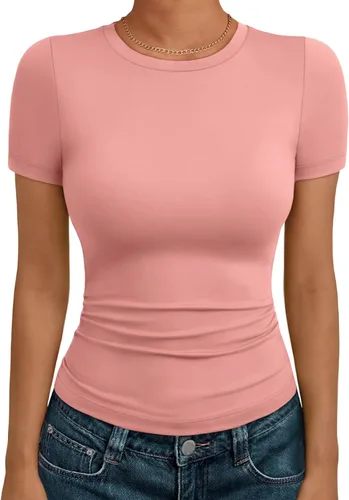 Miniatura 27 de AUTOMET - Camisetas básicas de manga corta para mujer, para verano, entrenamiento o gimnasio, con cuello redondo, ropa moderna estilo Y2K