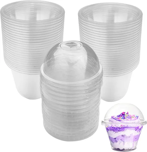Miniatura 9 de Paquete de 100 vasos de plástico desechables apilables transparentes de 10 onzas con tapas planas, tazas de helado PET de 10.1 fl oz con tapas