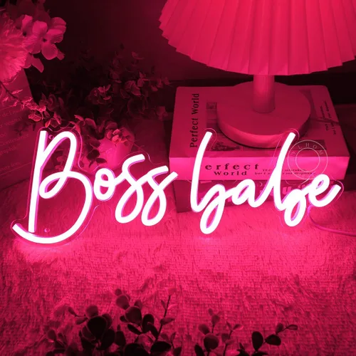 Miniatura 4 de SYLHOME Pink Boss Babe - Letrero de luz LED de neón para jefe, oficina, escritorio, decoración de pared, letrero para dormitorio de niñas, mujeres