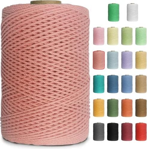 Miniatura 11 de Cuerda de macramé de colores de 0.039 in, cuerda de algodón de 656 pies, 3 hebras trenzadas, cuerda de algodón colorido para manualidades, Amarillo