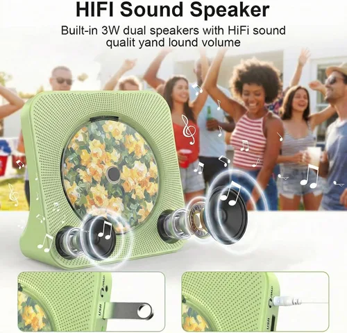 Miniatura 34 de Gueray Reproductor de CD portátil, reproductor de CD Kpop Bluetooth para escritorio con altavoz de sonido de alta fidelidad, radio FM, reproductor
