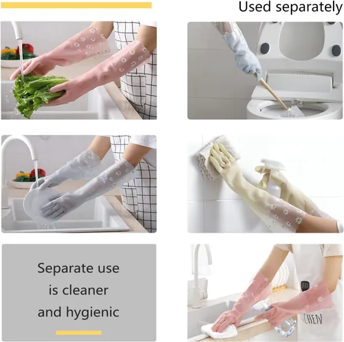 Miniatura 3 de KAQ Guantes de lavado de platos, 3 pares de guantes de goma antideslizantes reutilizables para cocina, jardinería, hogar Pequeño