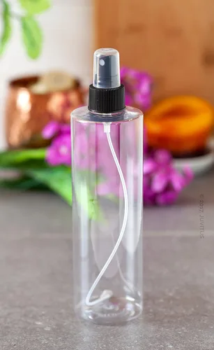 Miniatura 5 de JUVITUS Botellas de plástico PET cilíndricas profesionales transparentes de 12 onzas (sin BPA) (paquete de 6, pulverizador negro de niebla fina)