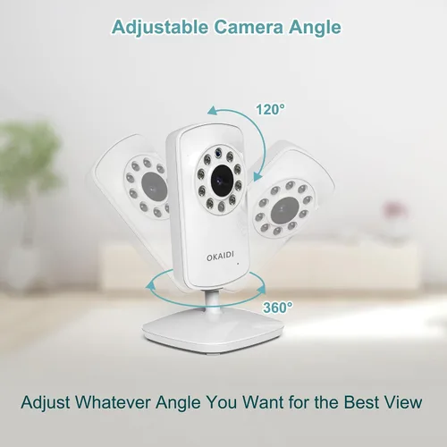 Miniatura 4 de OKAIDI Monitor de video para bebés con 2 cámaras, pantalla de viaje portátil de 2.4 pulgadas, transmisión de largo alcance de 1000 pies, monitor