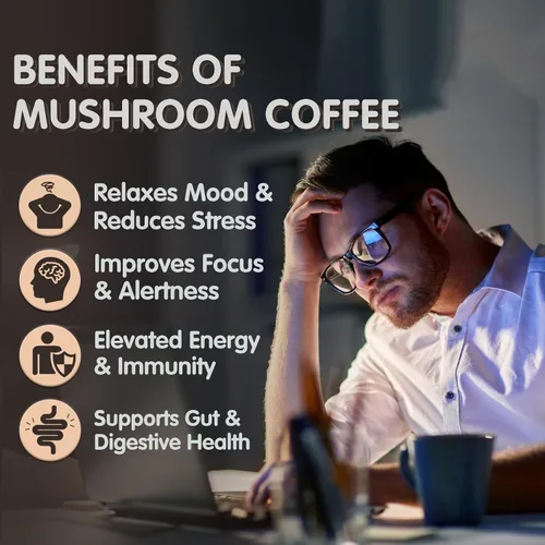 Miniatura 4 de Café de Hongos, 6 Hongos Adaptogénicos (Melena de León, Cordyceps, Cola de Pavo y Otros) Mezclados con Café Instantáneo Premium para Concentración